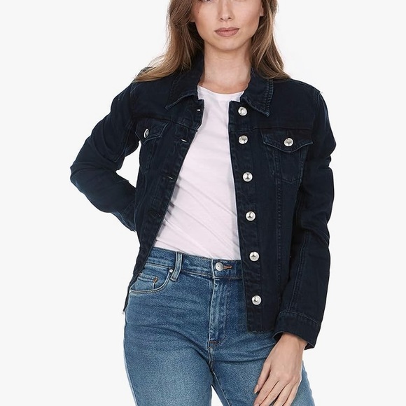 (A8) SILENT NEW YORK Women's Denim Jacket, raw hem in dark blue, size large, NWT - Picture 2 of 14